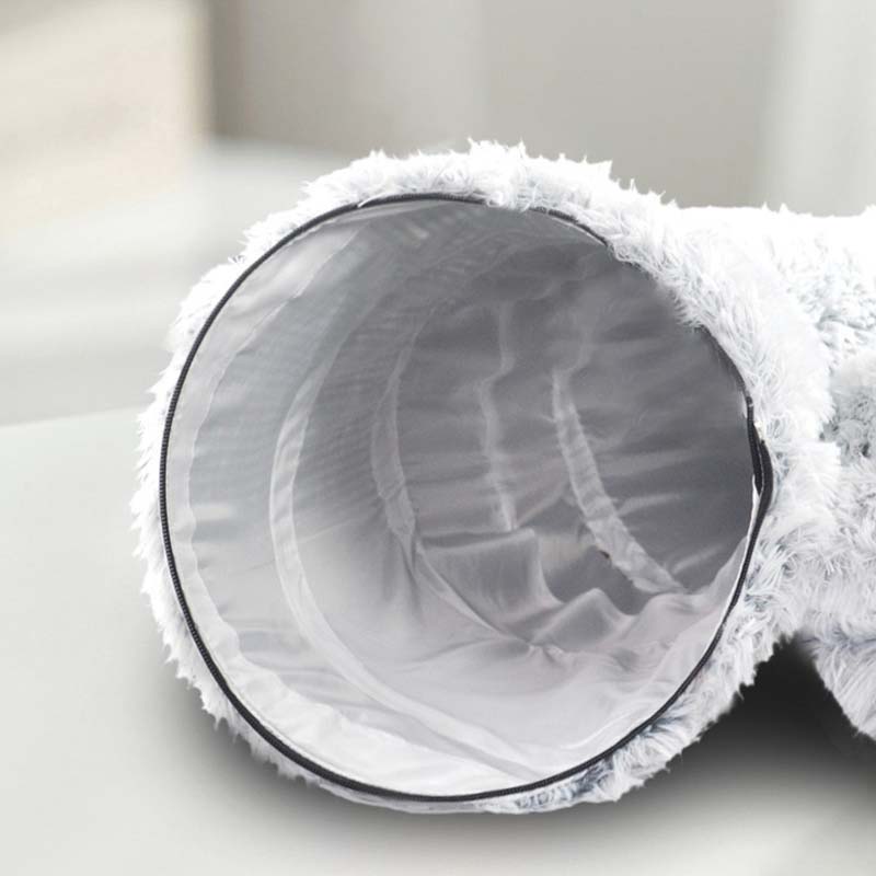 Plush Warm Cat Bed With Tunnel For Indoor Cats Collapsible Donut Cat Playing Sleeping